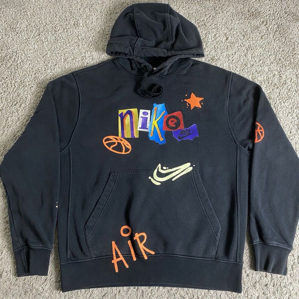 Nike Air Hoodie Mens M Black Pullover Basketball Graphic Sweatshirt D23071-010